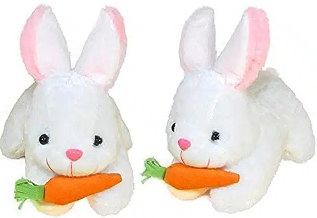 Rabbit with Carrot Soft Toy (Pack of 2) (White, 22 cm)