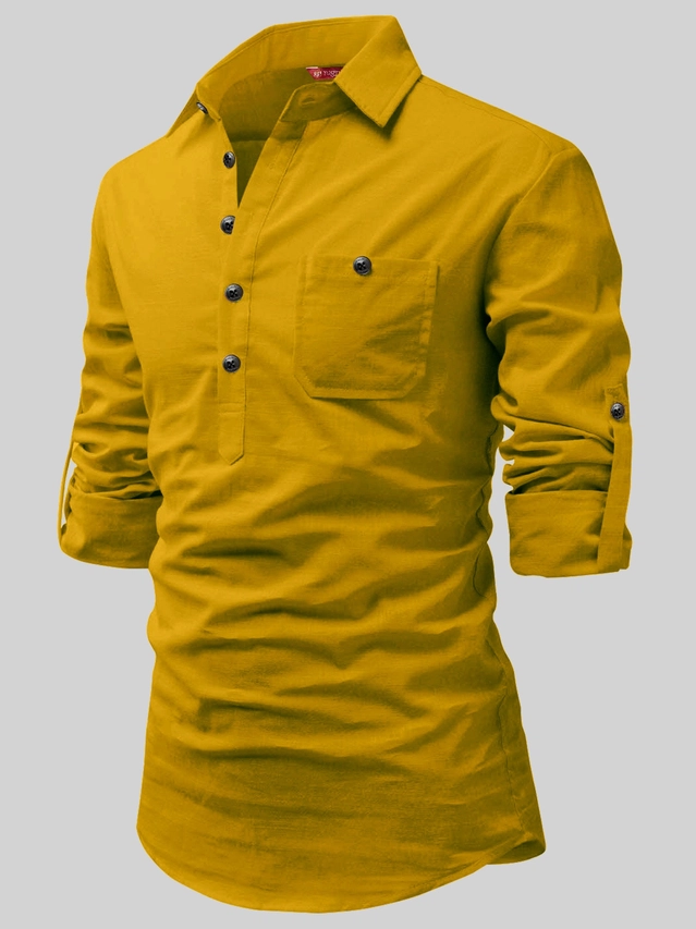 Cotton Solid Kurta for Men (Mustard, S)