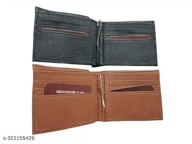 Leather Wallet for Men (Black & Brown, Pack of 2)