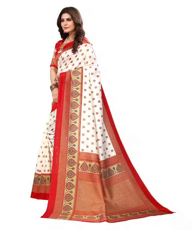 Printed Saree with Unstitched Blouse for Women (Red, 6 m)