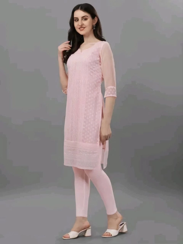 Georgette Chikankari Kurti for Women (Peach, M)