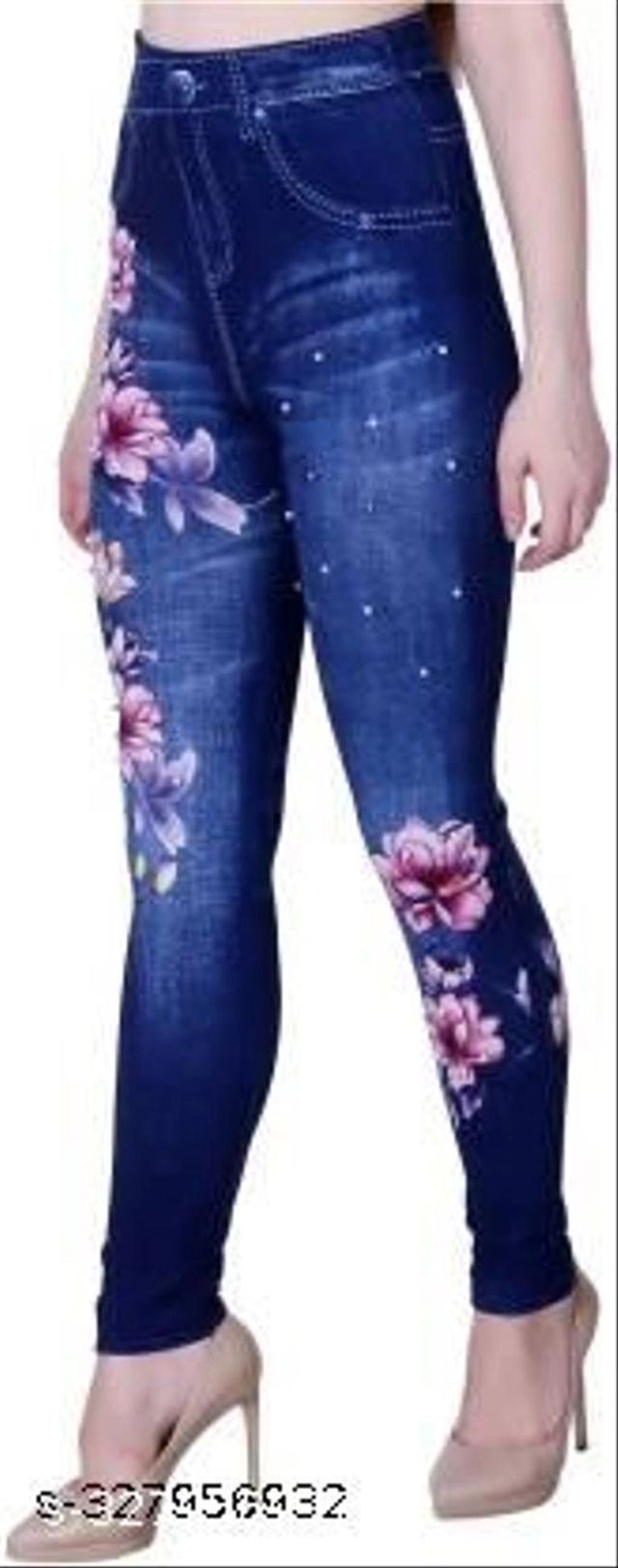 Polyester Dyed Jeggings for Women (Blue, S)