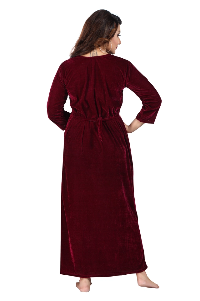 Velvet Solid Nightdress for Women (Purple, Free Size)