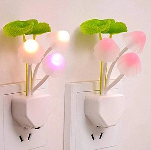 Mushroom Shape Automatic Off/On LED Magic Night Lights (Multicolor, Pack of 2)