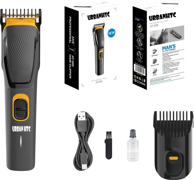 UrbanHTC AT 509 Cordless Professional Hair Trimmer Waterproof Stainless Steel Blade Trimmer 45 min Runtime 5 Length Settings  (Black)