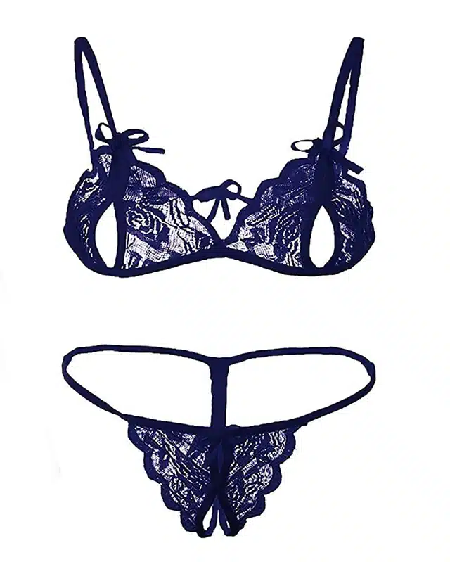 Women's Bra and Panty Set (Blue, Free Size) (Set of 1) (F-1256)