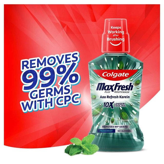 Colgate Maxfresh Plax Antibacterial Mouthwash, 24/7 Fresh Breath - Fresh Mint 100 ml