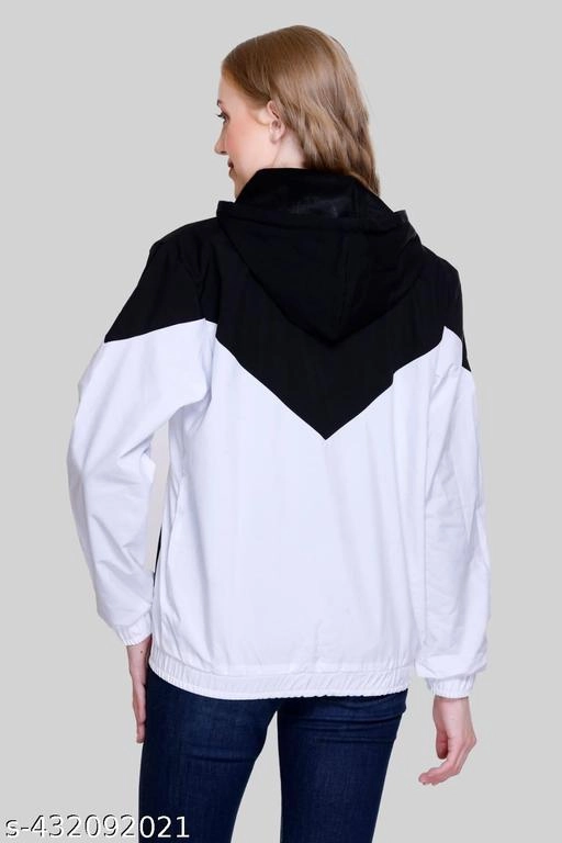 Nylon Solid Jackets for Women (Black & White, M)