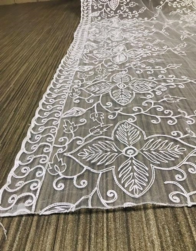 Net Embroidered Dupatta for Women (White, 2 m)