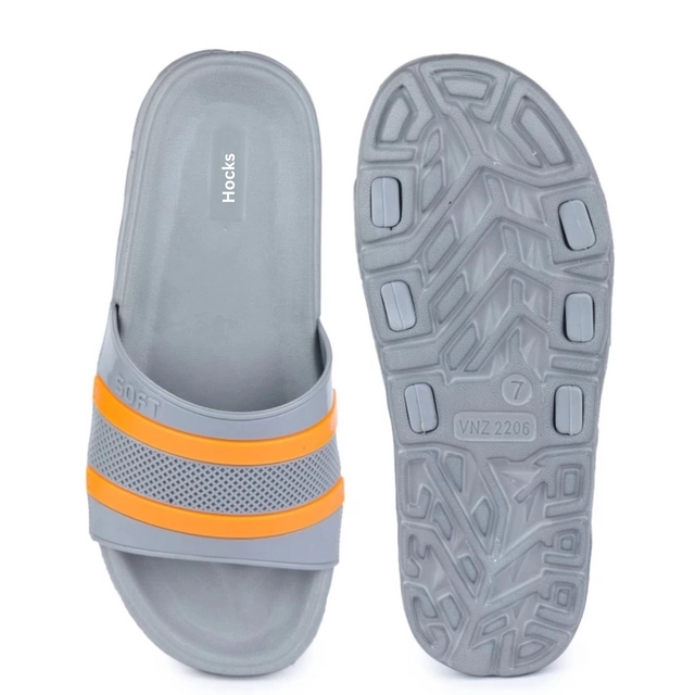 Hocks Sliders for Men (Grey & Orange, 6)