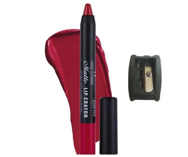 Half N Half Matte Lip Crayon Lipstick with Sharpener (Maroon, Set of 2)