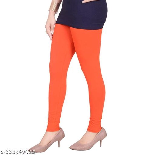 Cotton Lycra Leggings for Women (Orange, 26)