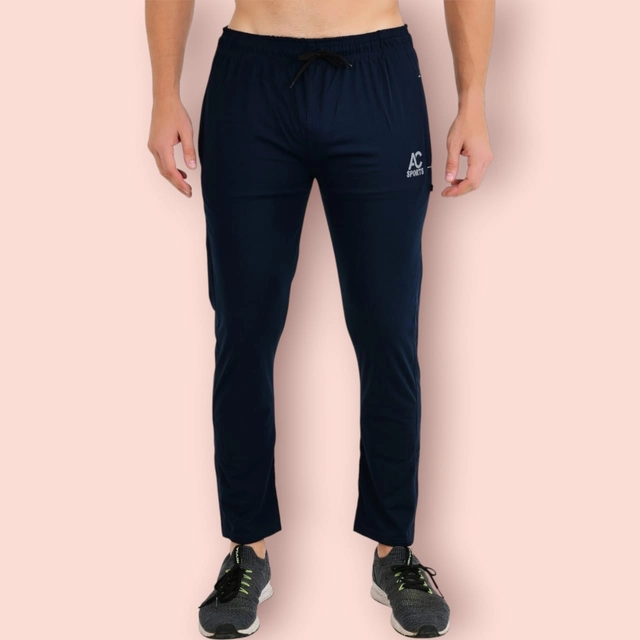 Lycra Nylon Logo Printed Track Pant for Men (Navy Blue, M)