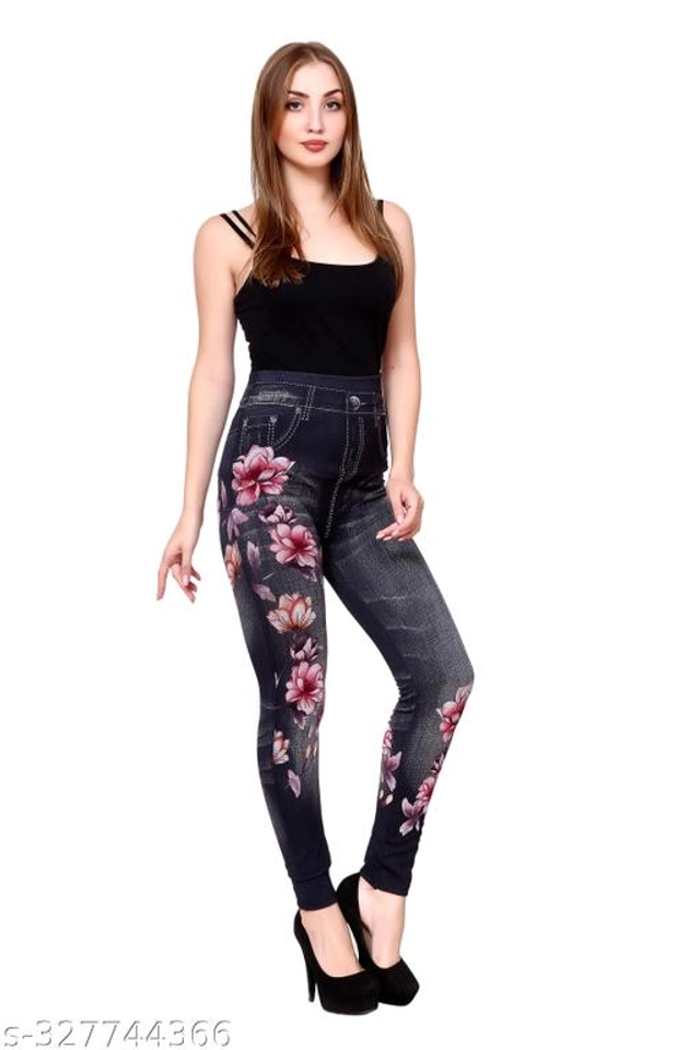 Polyester Dyed Jeggings for Women (Black, Free Size)