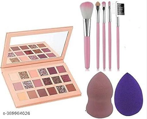 Combo of 18 Shades Eyeshadow Palette with 2 Pcs Makeup Blender & 5 Pcs Makeup Brushes (Multicolor, Set of 8)