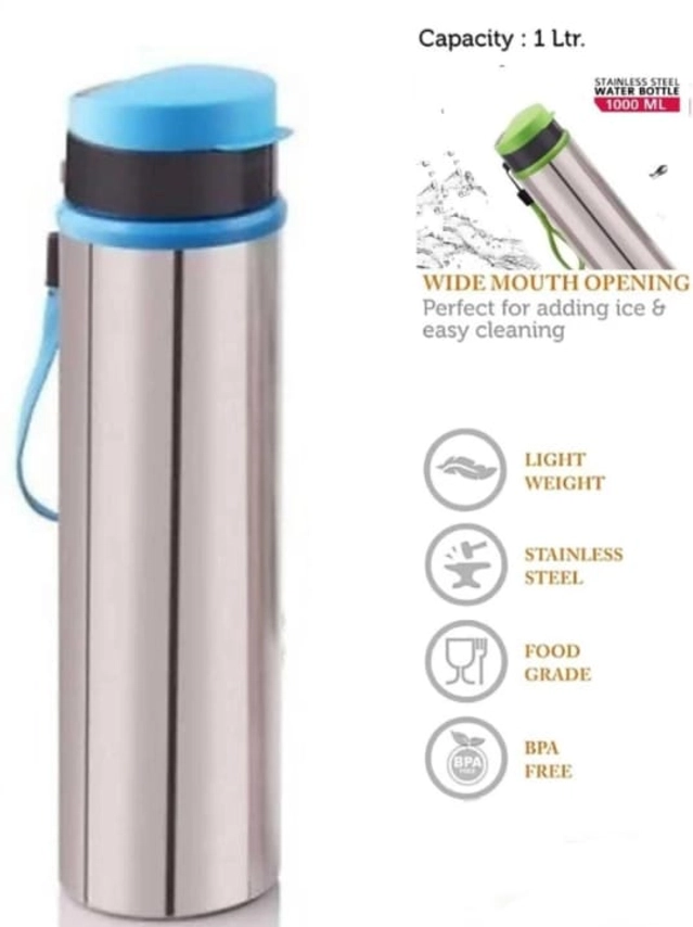 Stainless Steel Water Bottle (Silver & Blue, 900 ml)