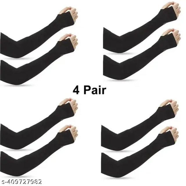 Cotton Arm Sleeves for Men (Black, Free Size) (Pack of 4)