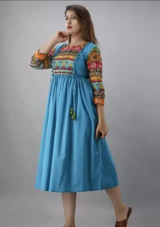 Women's Printed Kurti (Blue, L) (SC-14)