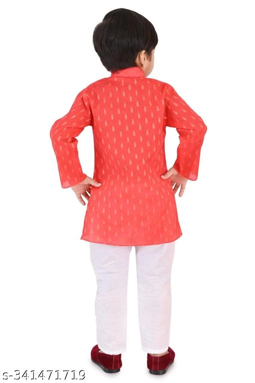 Cotton Blend Printed Kurta with Pyjama for Boys (Pink & White, 0-3 Months)