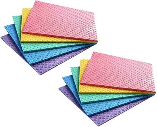 Multipurpose Cleaning Reusable Sponge Wipes (Multicolor, Pack of 10)