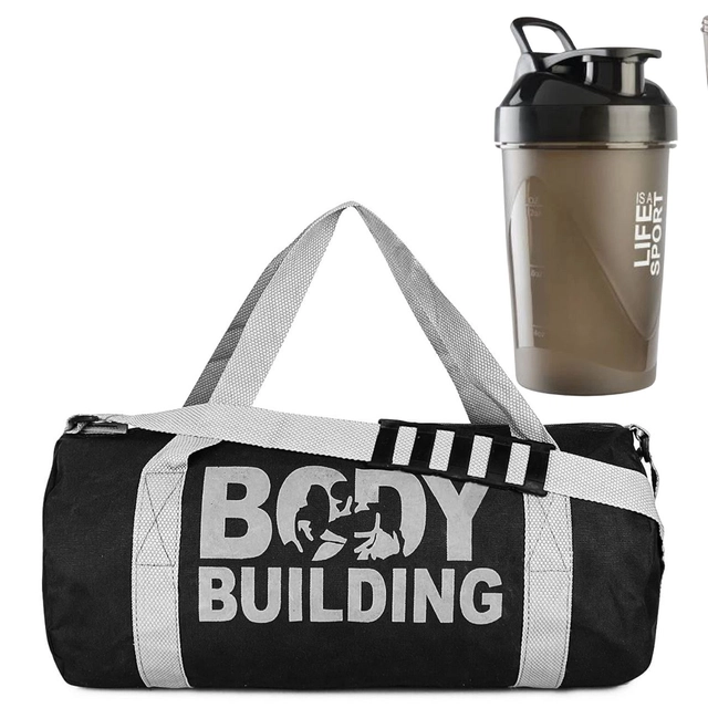 Polyester Printed Gym Bag with Shaker Bottle (400 ml) for Men & Women (Multicolor, Set of 1)