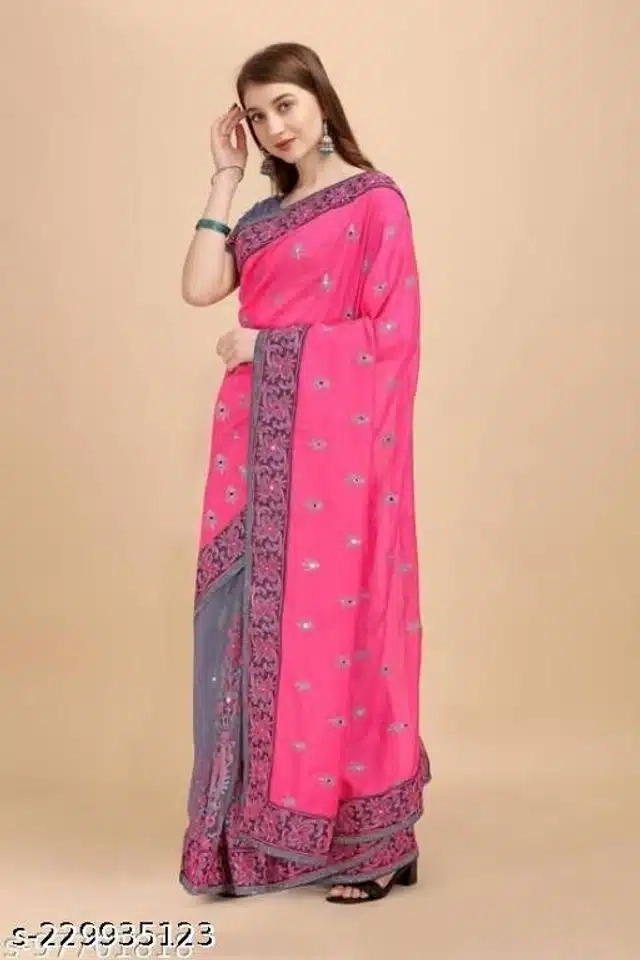 Dola Silk Embroidered Saree For Women (Pink, 6.3 m)