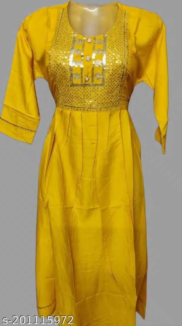 Cotton Embellished Gown for Women (Yellow, XL)
