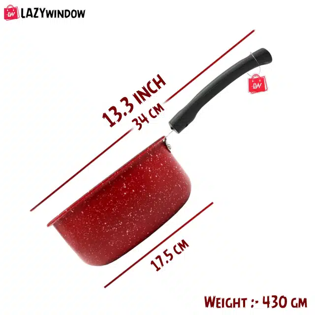 LAZYwindow Metal Nonstick Sauce Pan (Red, 1.5 L)