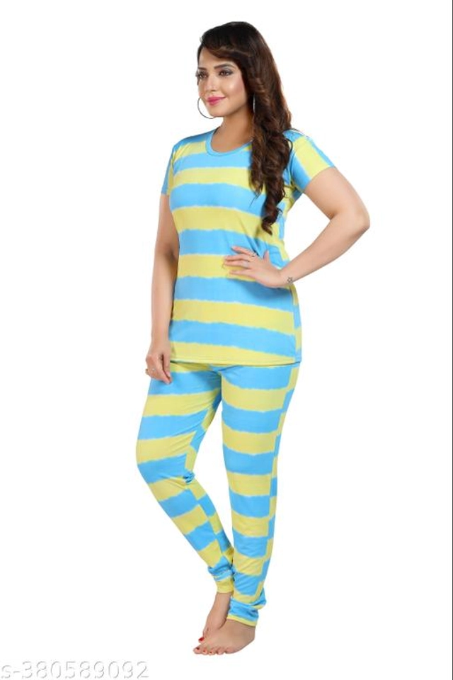 Polyester Nightsuit for Women (Blue & Yellow, M)