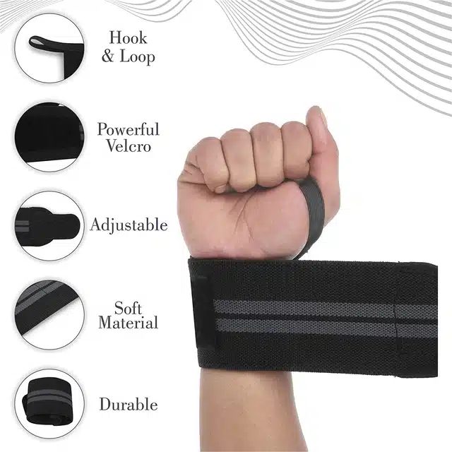 Eastern Club Wrist Support Band with Thumb Loop Strap (Grey & Black, Set of 1)