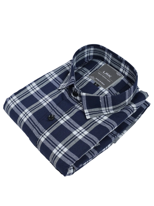 Full Sleeves Checked Shirt for Men (Blue, L)