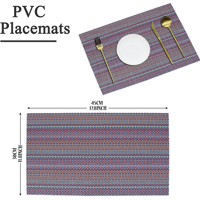 PVC Waterproof Rectangle Striped Table Mats (Purple, 45x30 cm) (Pack of 8)