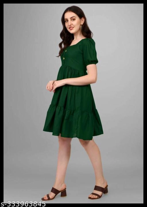 Crepe Solid Dress for Women (Green, S)