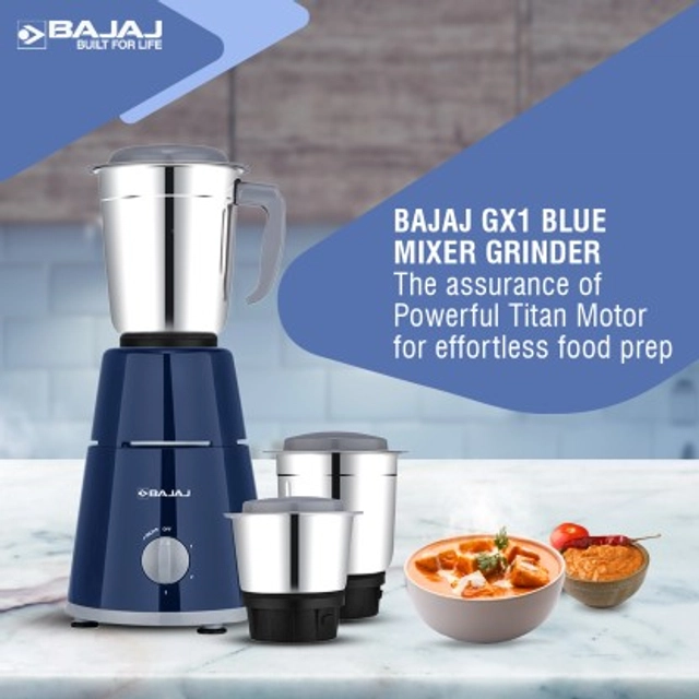 BAJAJ 410570 GX 1500 W Juicer Mixer Grinder (3 Jars, Blue)