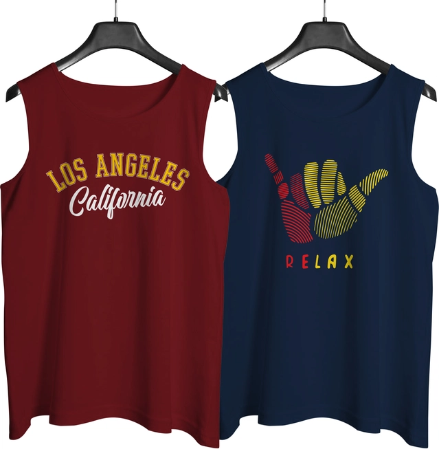 Cotton Blend Printed Vest for Men (Maroon & Navy Blue, L) (Pack of 2)