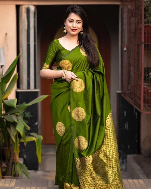 Banarasi Silk Woven Design Saree for Women (Green, 6.3 m)