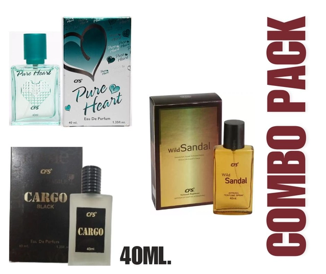 Combo of CFS Cargo Black with Pure Hearth Blue & Wild Sandal Perfumes for Men & Women (40 ml, Pack of 3)