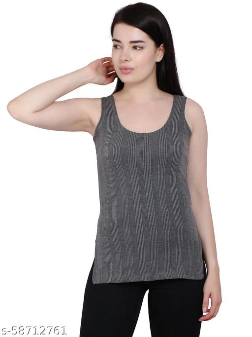 Cotton Blend Thermal Tops for Women (Grey, M)