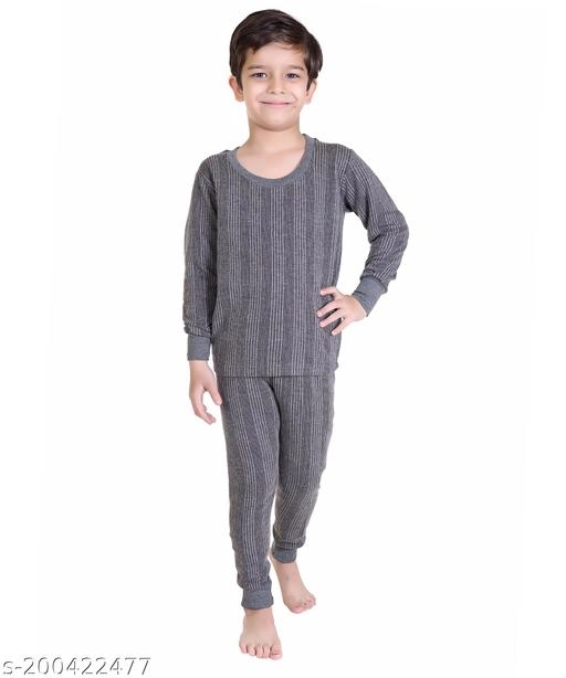 Cotton Blend Thermal Cothing Set for Girls (Grey, 6-12 Months)