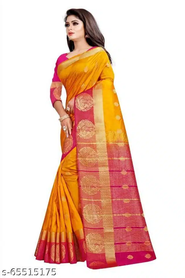 Saree with Unstitched Blouse (Yellow, 6.3 m)