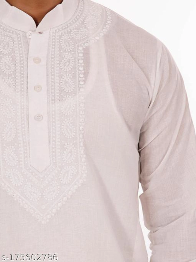 Cotton Blend Kurta for Men (White, M)