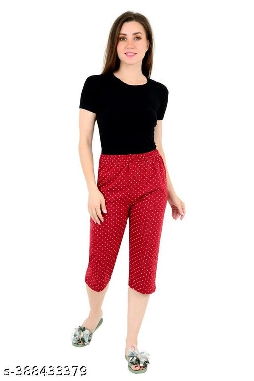 Cotton Solid Capri for Women (Maroon, S)