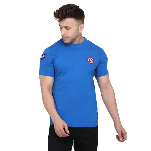 Men Solid Round Neck T-shirt (Blue, XL) (RSC-37)