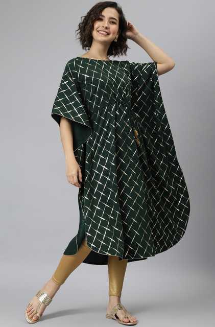 Premium Elegant Poly Crepe Women Checkered Kaftan Kurta (Green, S) (TB-378)