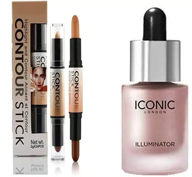 2 in 1 Contour Highlighter with Iconic Shimmer (Multicolor, Set of 2)