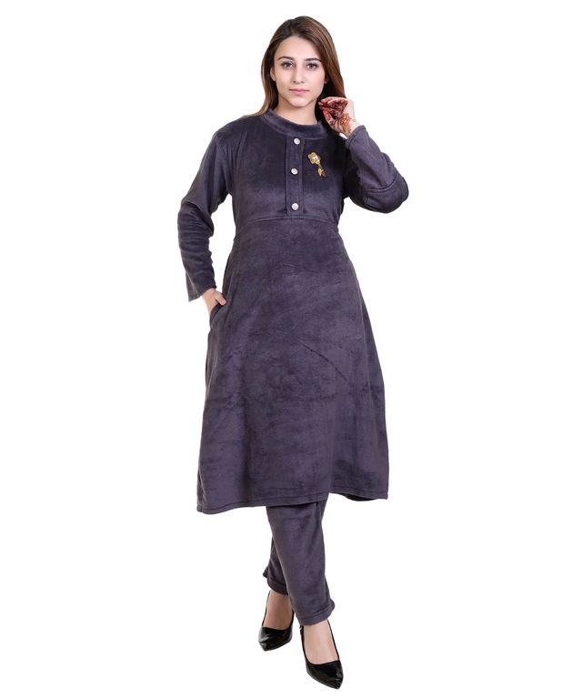 Super Soft Solid Kurti with Pant for Women (Dark Grey, XXL)