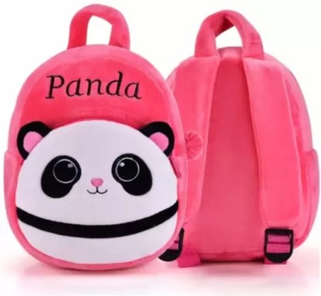 BS New Panda Pink Velvet School Bag for Nursery Kids, Age 2 to 5 School Bag (Pink, 10 L, Pack of 1)