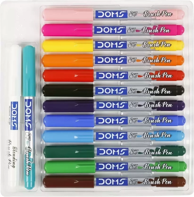 DOMS 14 Shades Brush Pen Box Pack Brush Tip Nib Sketch Pens (Set of 1, Multicolor)