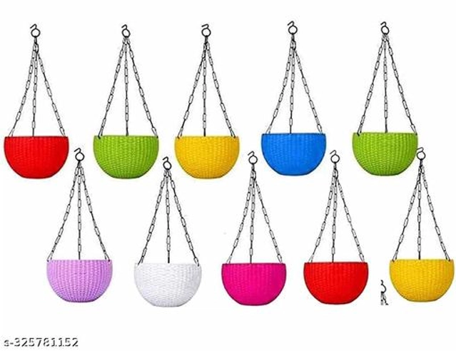 Plastic Hanging Planter (Multicolor, Pack of 10)