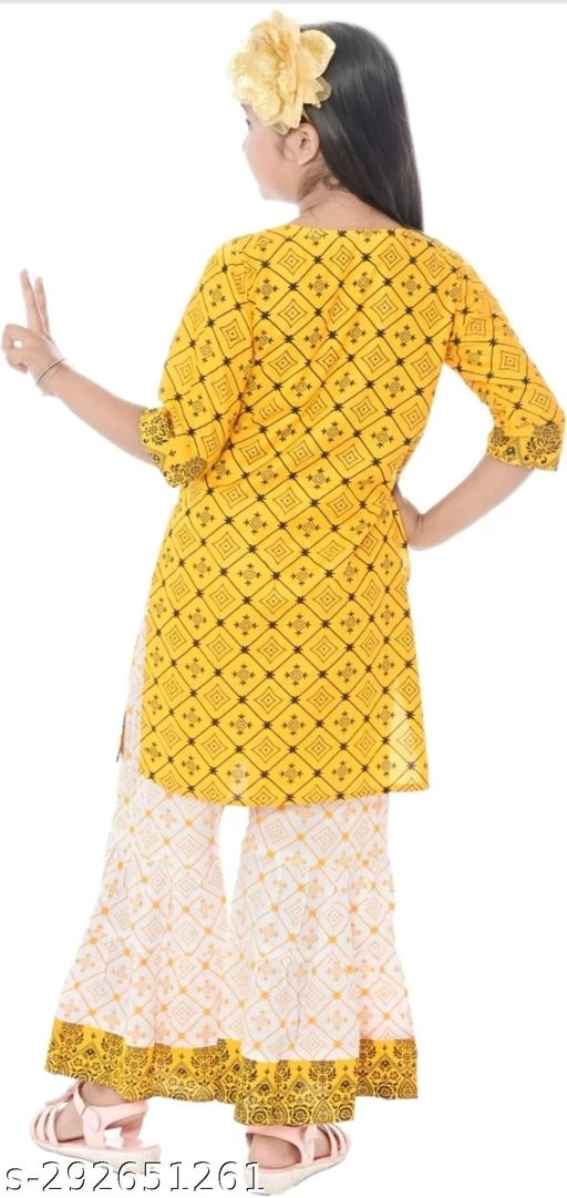 Rayon Kurta Set for Girls (Yellow & White, 5-6 Years)